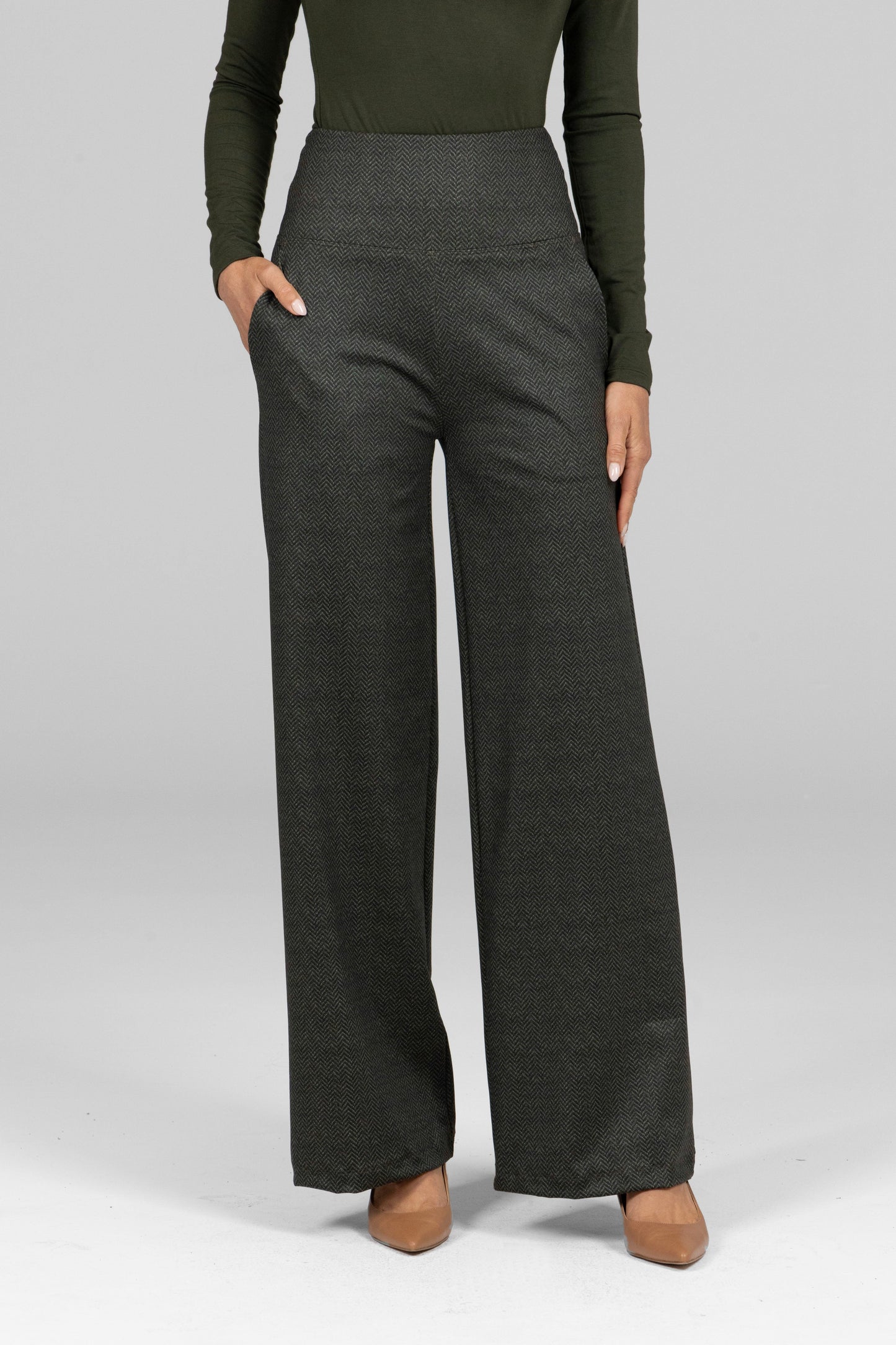 HIGH WAIST WIDE LEG PANT: OLIVE TWEED