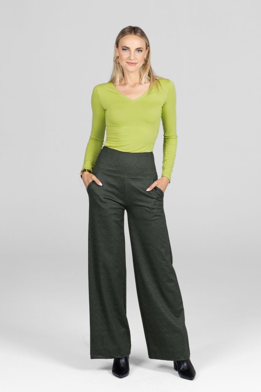WIDE V-NECK TOP: CHARTREUSE