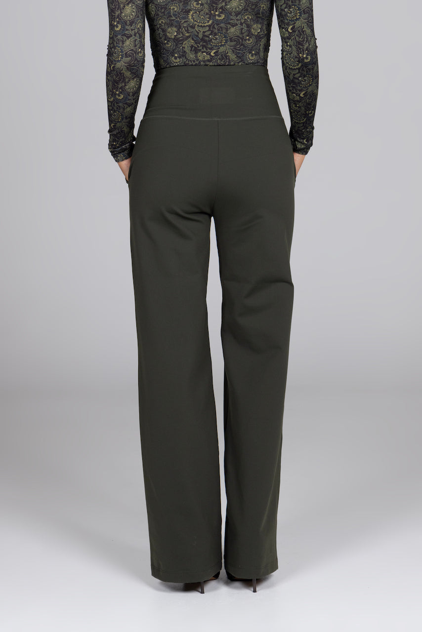 HIGH WAIST WIDE LEG PANT: LODEN GREEN