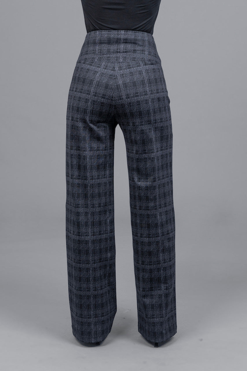 HIGH WAIST WIDE LEG PANT: CHARCOAL PLAID