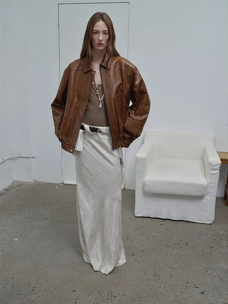 Imported Waxed Sheep Leather Retro Work Jacket Coat "Fashionable Luke"