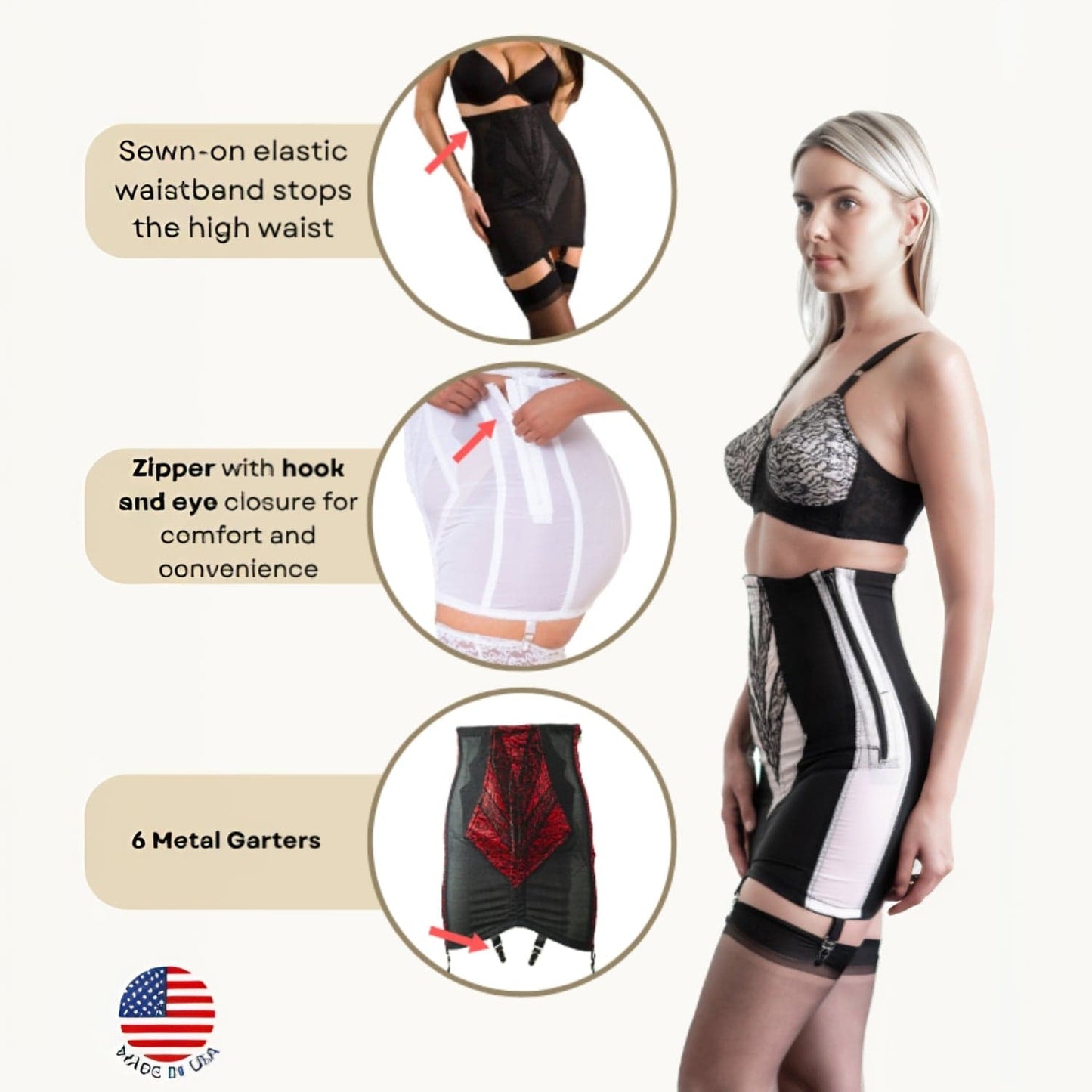 Style 1294 | High Waist Open Bottom Girdle | Extra Firm Shaping | Side Zipper + Hook Closure