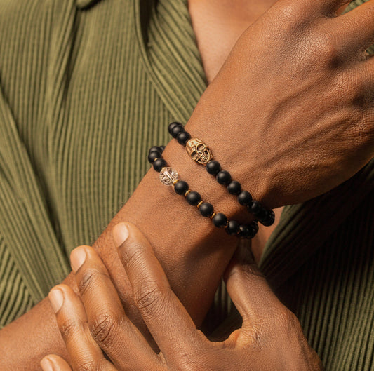 Celebrate Life - Matte Onyx Skull Charm Bracelet
