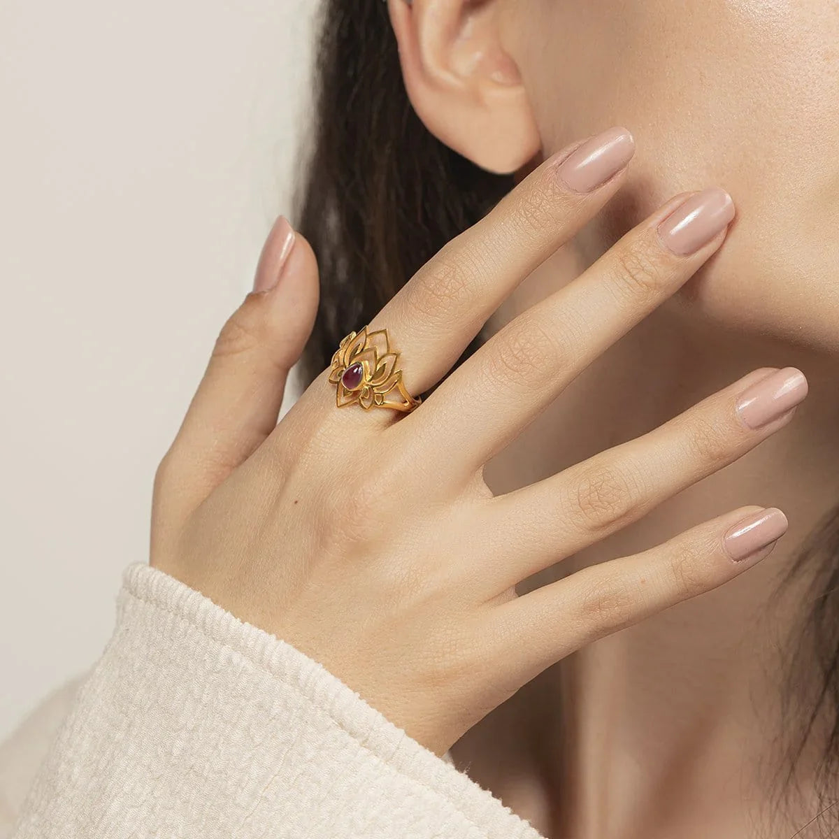 Abundant Bloom - Gold Plated Lotus Tourmaline Ring