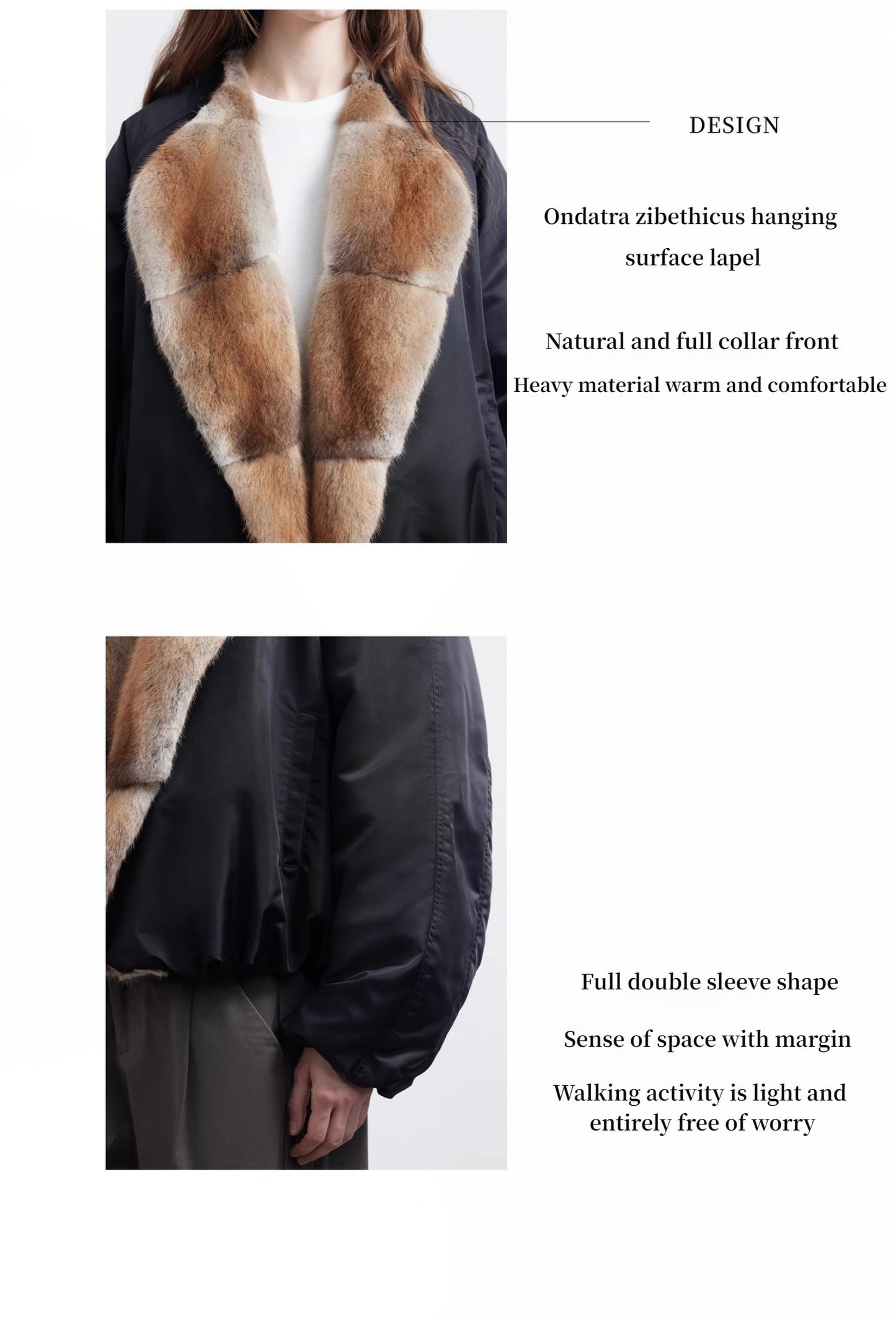 Hull Contract Colorblocked Fur Round Neck Short Parka Jacket