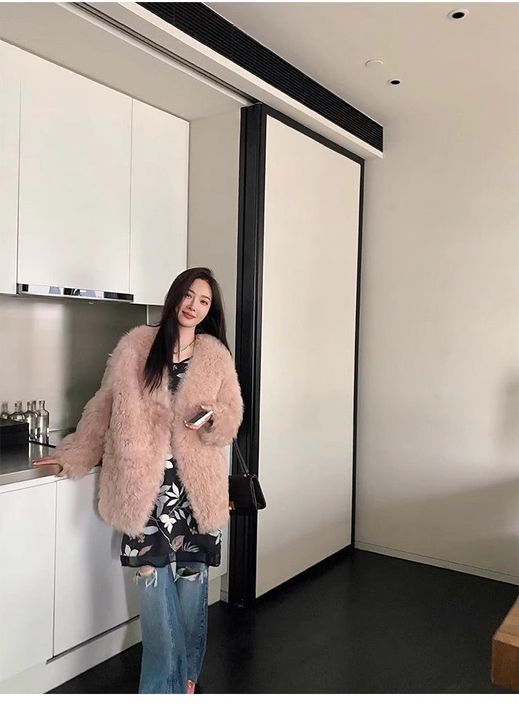 Peach Oolong Tuscan Sheepskin Coat