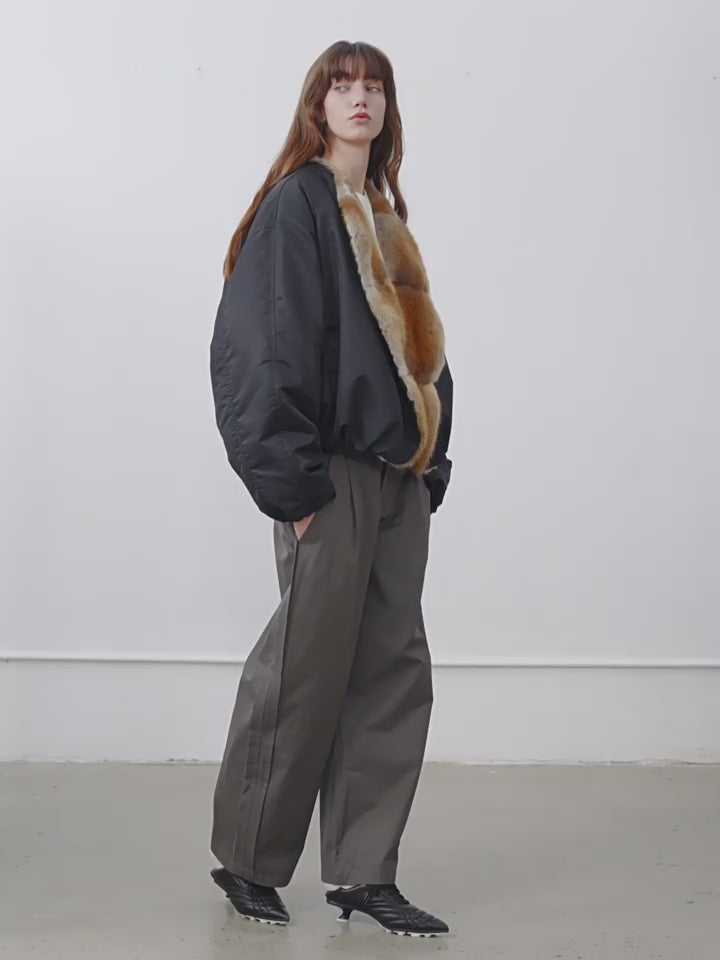 Hull Contract Colorblocked Fur Round Neck Short Parka Jacket