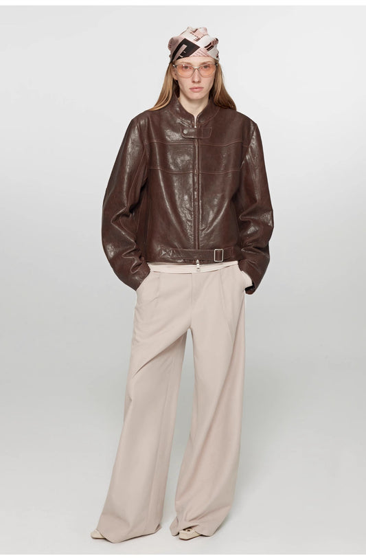 Caramel Mountain Retro Sheepskin Motorcycle Jacket