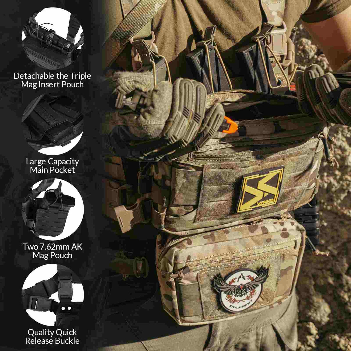 Votagoo Tactical Chest Rig,Molle Modular Micro Fight Chest Rigs Adjustable&Detachable with 5.56/7.62 Magazine Pouch