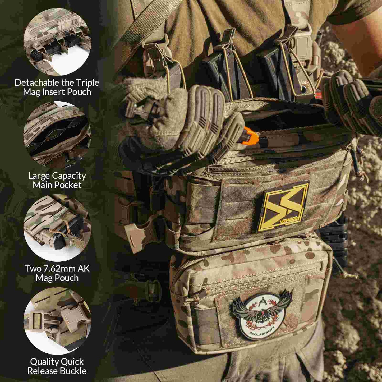 Votagoo Tactical Chest Rig,Molle Modular Micro Fight Chest Rigs Adjustable&Detachable with 5.56/7.62 Magazine Pouch