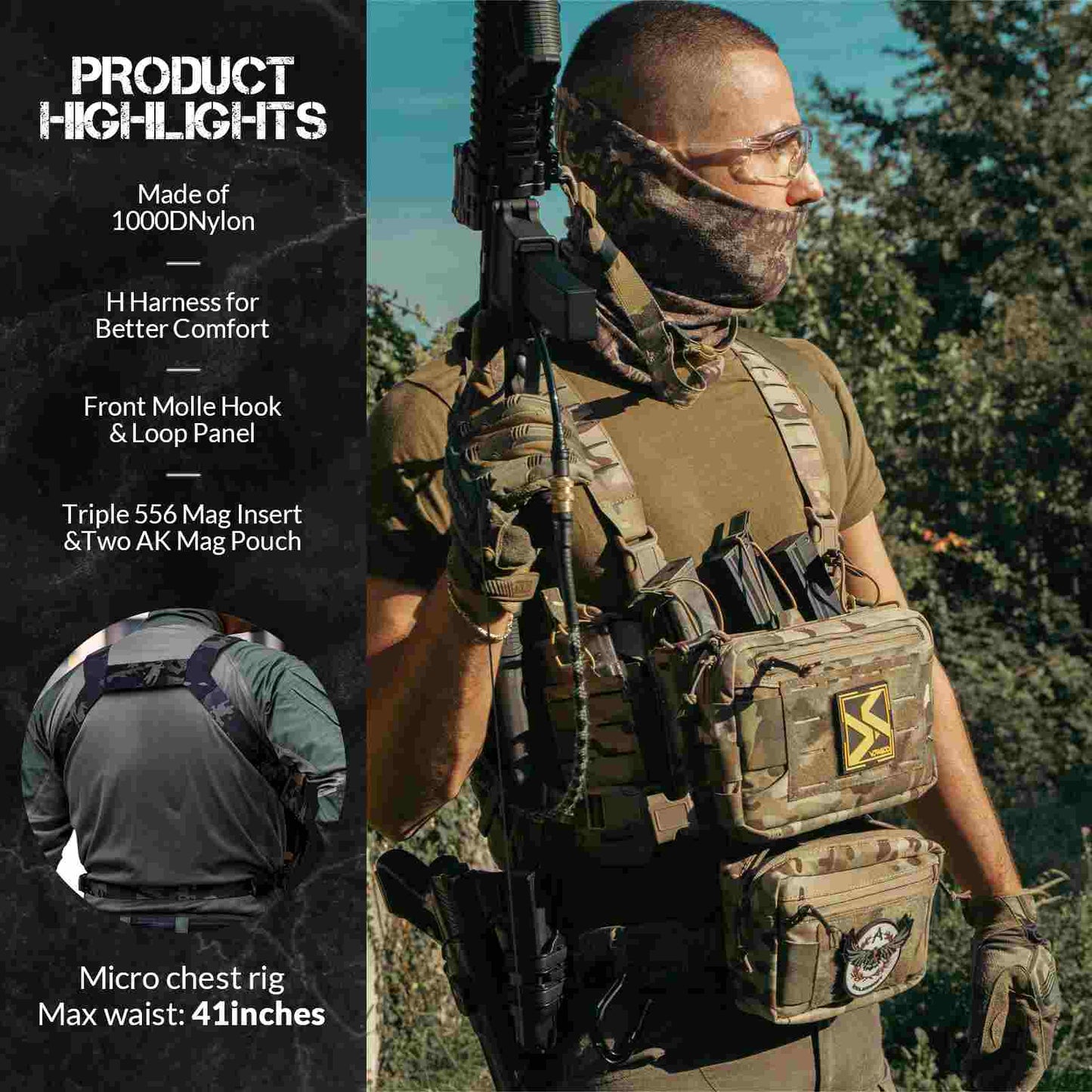 Votagoo Tactical Chest Rig,Molle Modular Micro Fight Chest Rigs Adjustable&Detachable with 5.56/7.62 Magazine Pouch