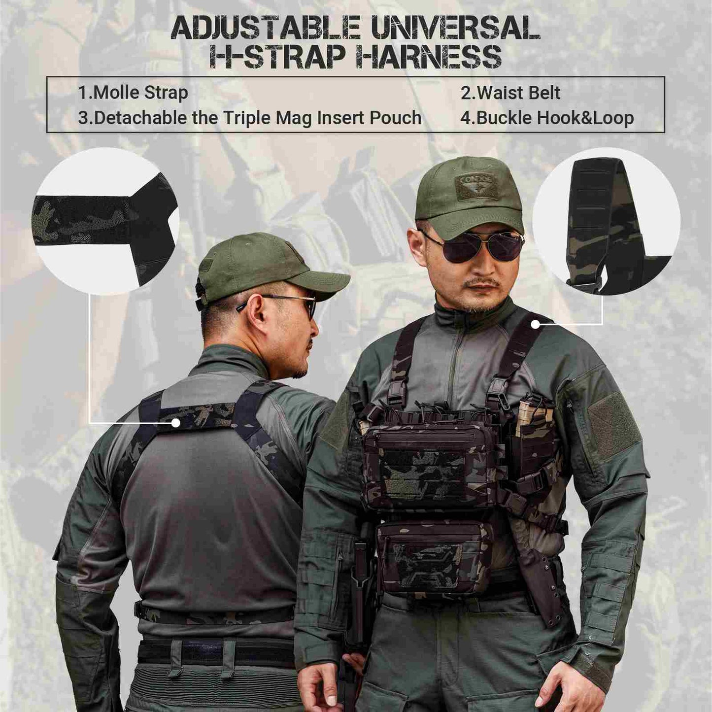 Votagoo Tactical Chest Rig,Molle Modular Micro Fight Chest Rigs Adjustable&Detachable with 5.56/7.62 Magazine Pouch