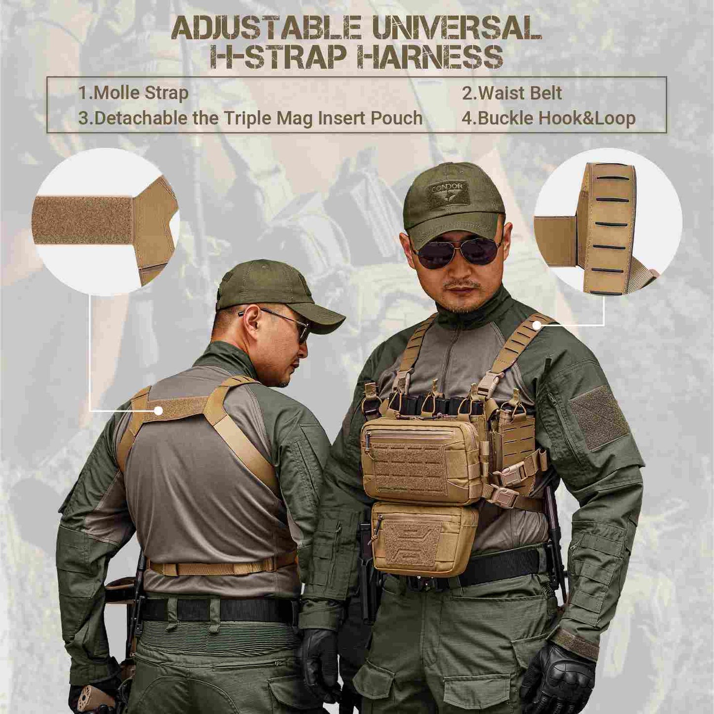 Votagoo Tactical Chest Rig,Molle Modular Micro Fight Chest Rigs Adjustable&Detachable with 5.56/7.62 Magazine Pouch