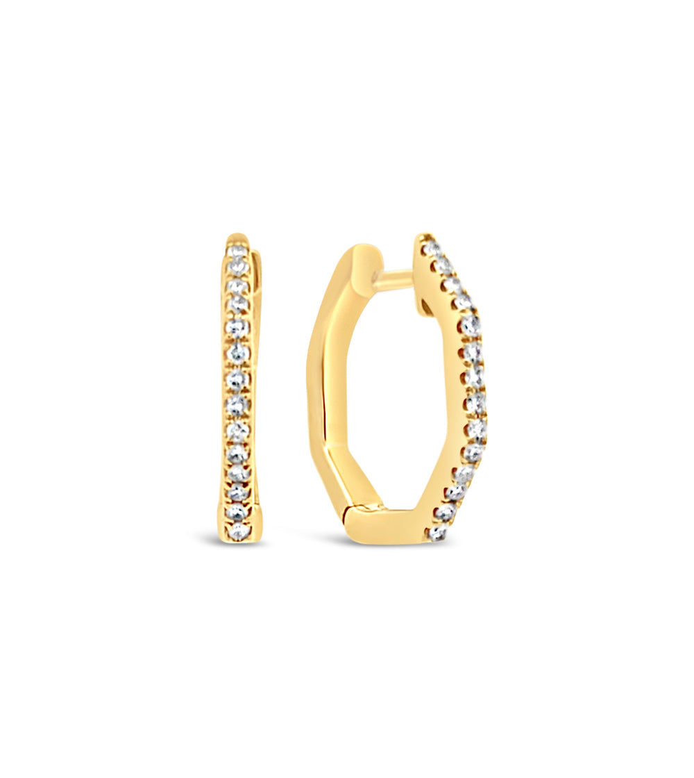 Diamond Hexagon Huggie Earrings