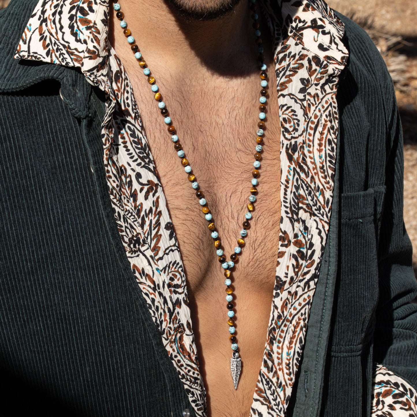 Sublime Tranquility - 4 Symbol Tiger's Eye Turquoise Necklace