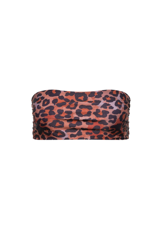Capri Ruched Bandeau Bikini Top Leoaprd