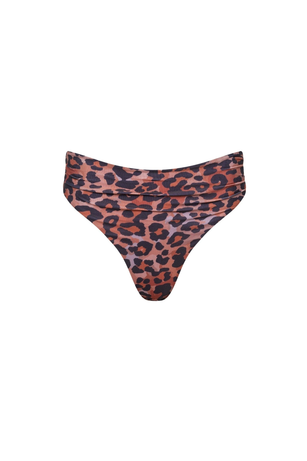 Capri Ruched High Waist Thong Bikini Bottom Leopard