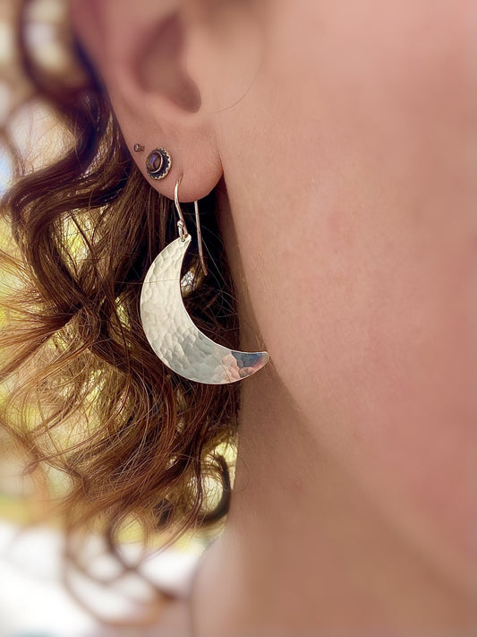 Crescent Moon Earrings in Sterling Silver | Moon Phase Earrings