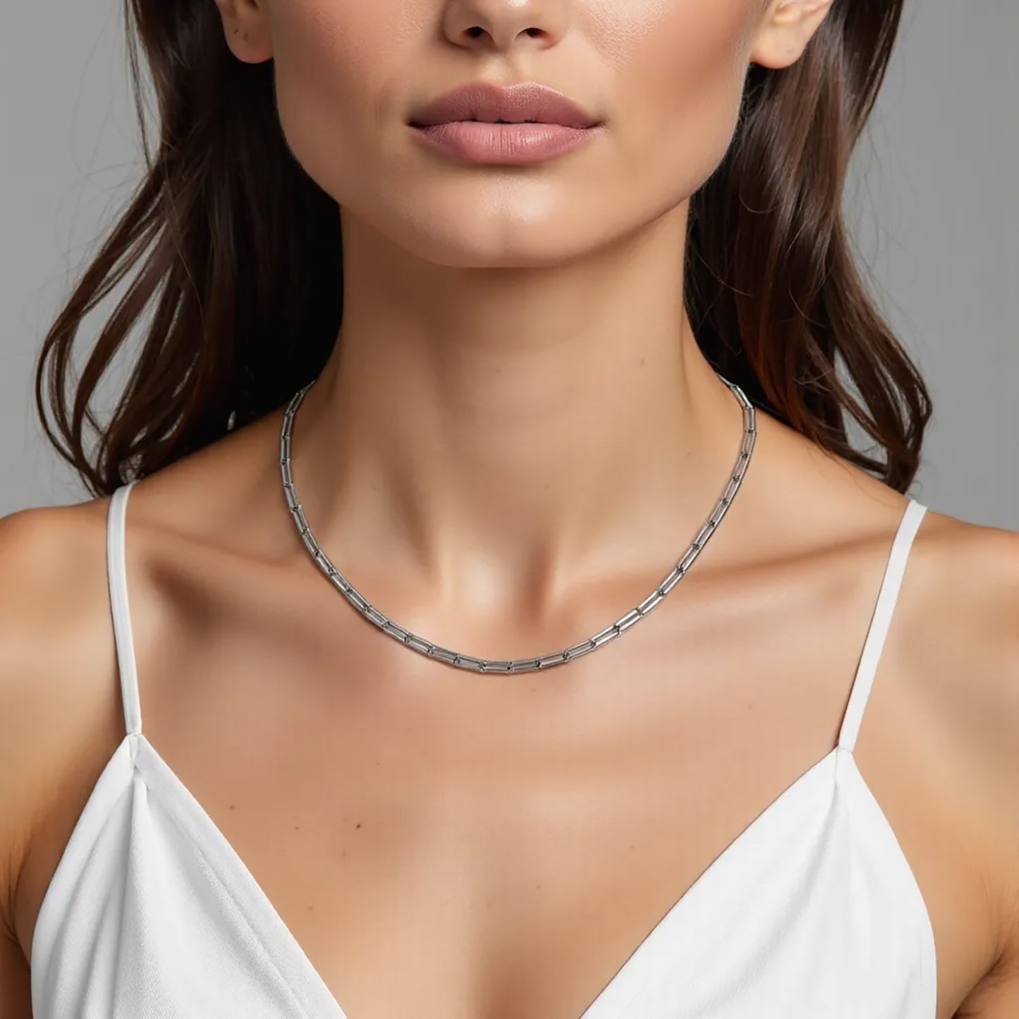 14K White Gold Delicate Paperclip Chain (2.10 mm)