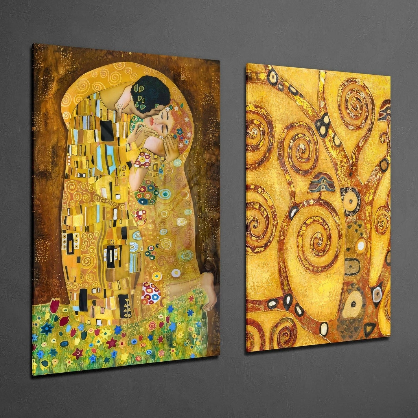 Klimt 2 Pieces Combine Glass Wall Art