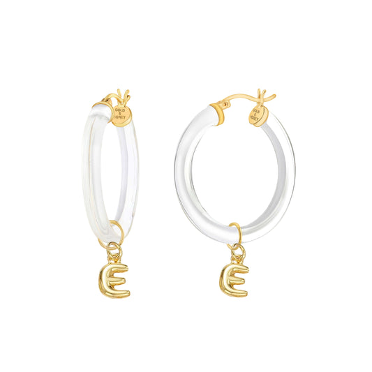Bubble Letter Charm Lucite Hoop Earrings