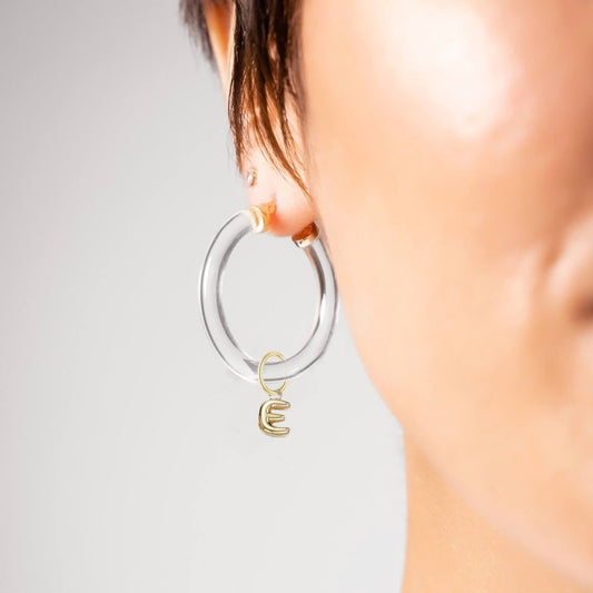 Bubble Letter Charm Lucite Hoop Earrings