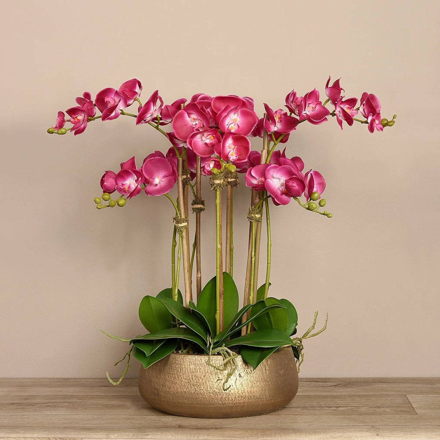 Faux Floral Arrangement - Pink Orchid Centerpiece in Gold Pot - 28"