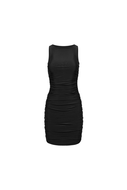 Ibiza Ruched Mini Dress Black
