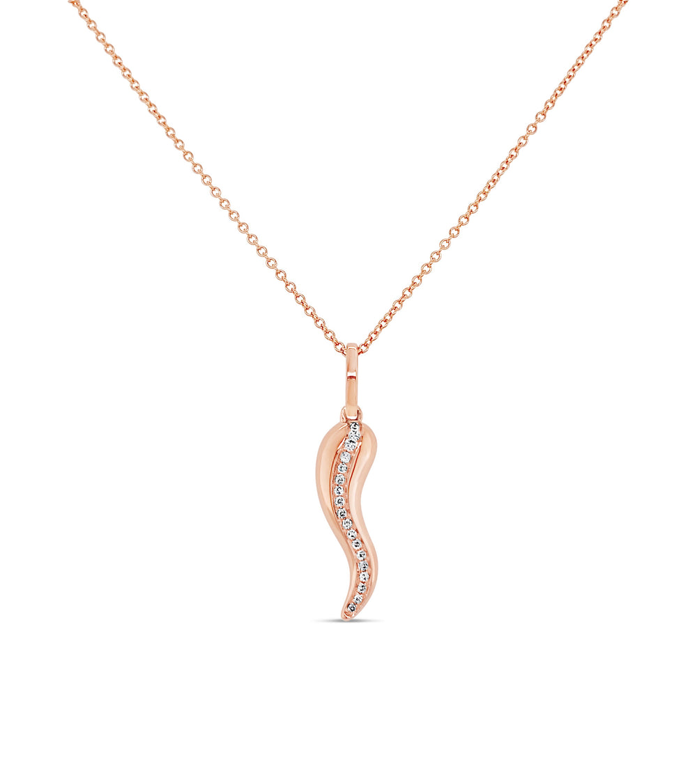 Diamond Line Italian Horn Cornicello Necklace