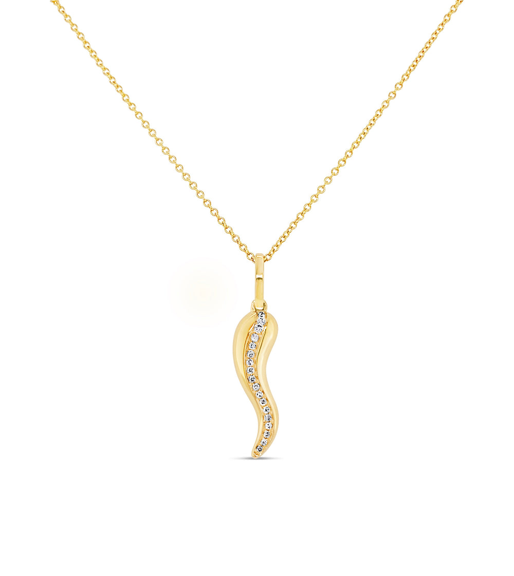 Diamond Line Italian Horn Cornicello Necklace