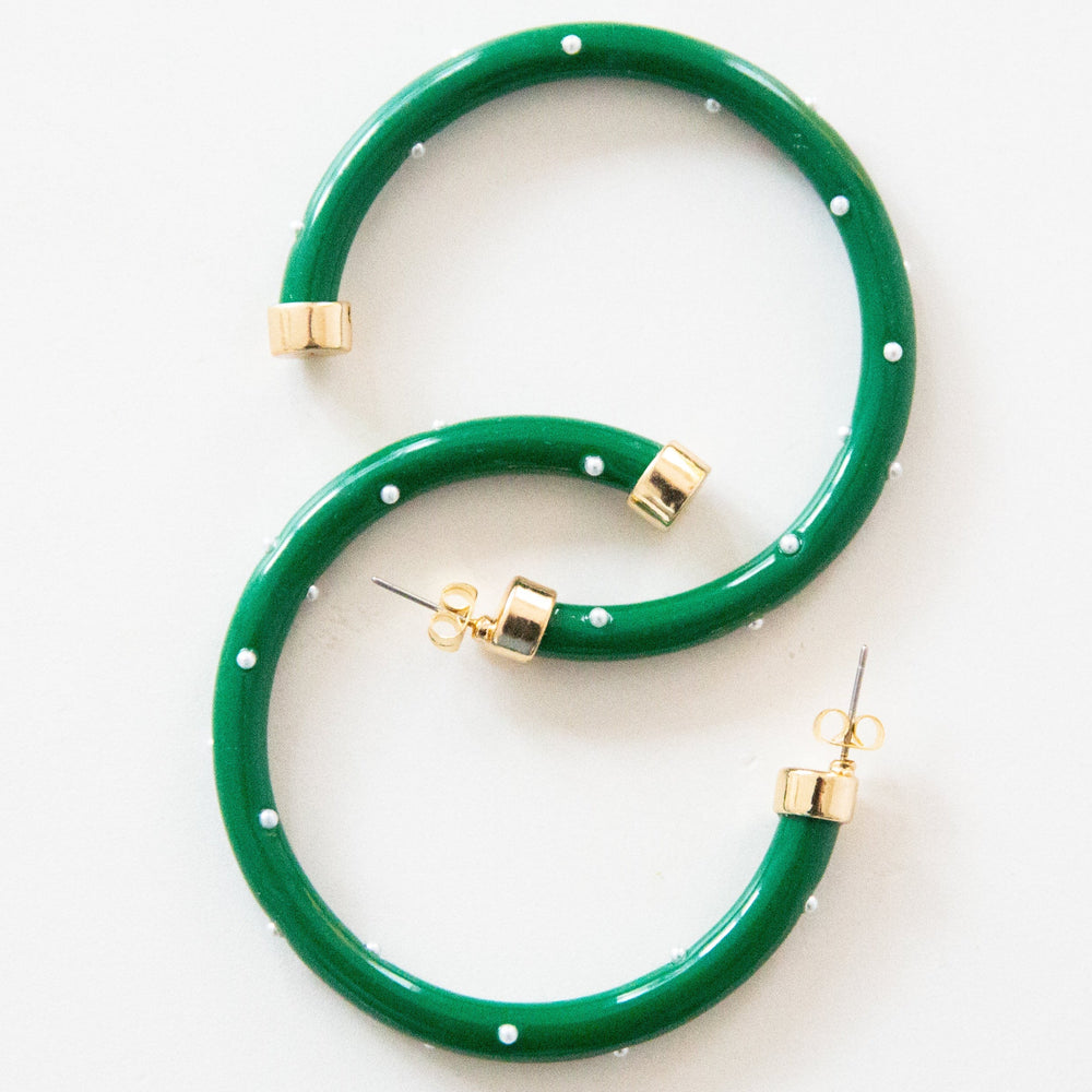 Hoops - Kelly Green with Pearls
