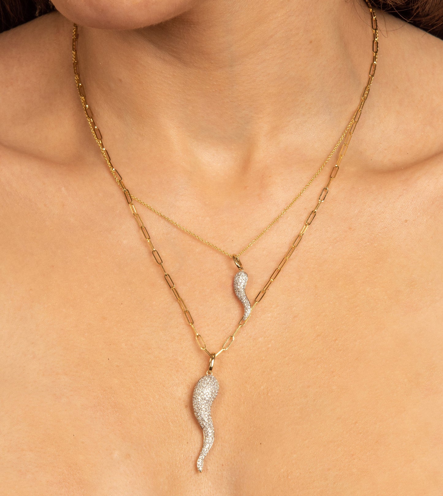 Diamond Italian Horn Cornicello Necklace