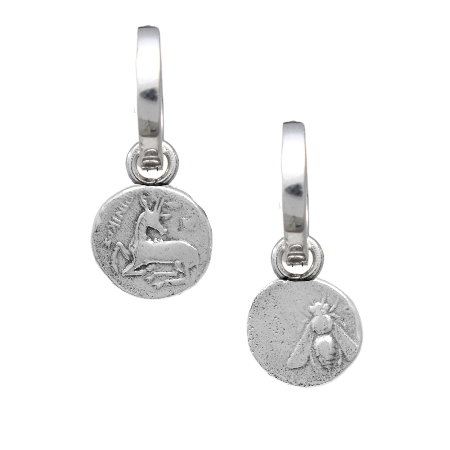 Reversible Ancient Coin Earrings - Large Bee and Stag