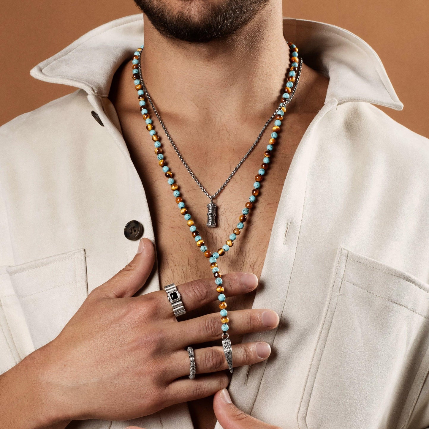 Sublime Tranquility - 4 Symbol Tiger's Eye Turquoise Necklace