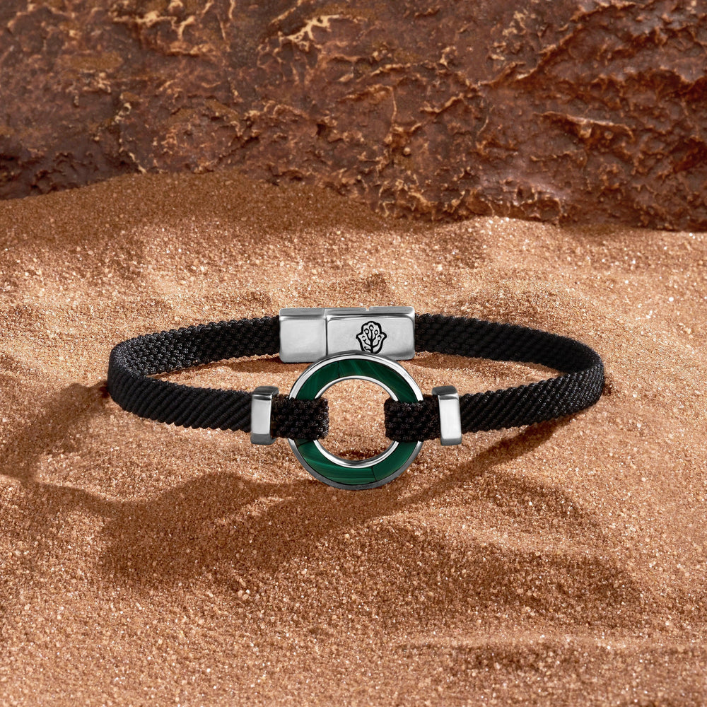 Positive Vibrations Malachite Karma Circle Men’s Black String Bracelet
