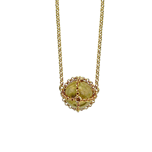 Caged Gold Brass Sphere Necklace