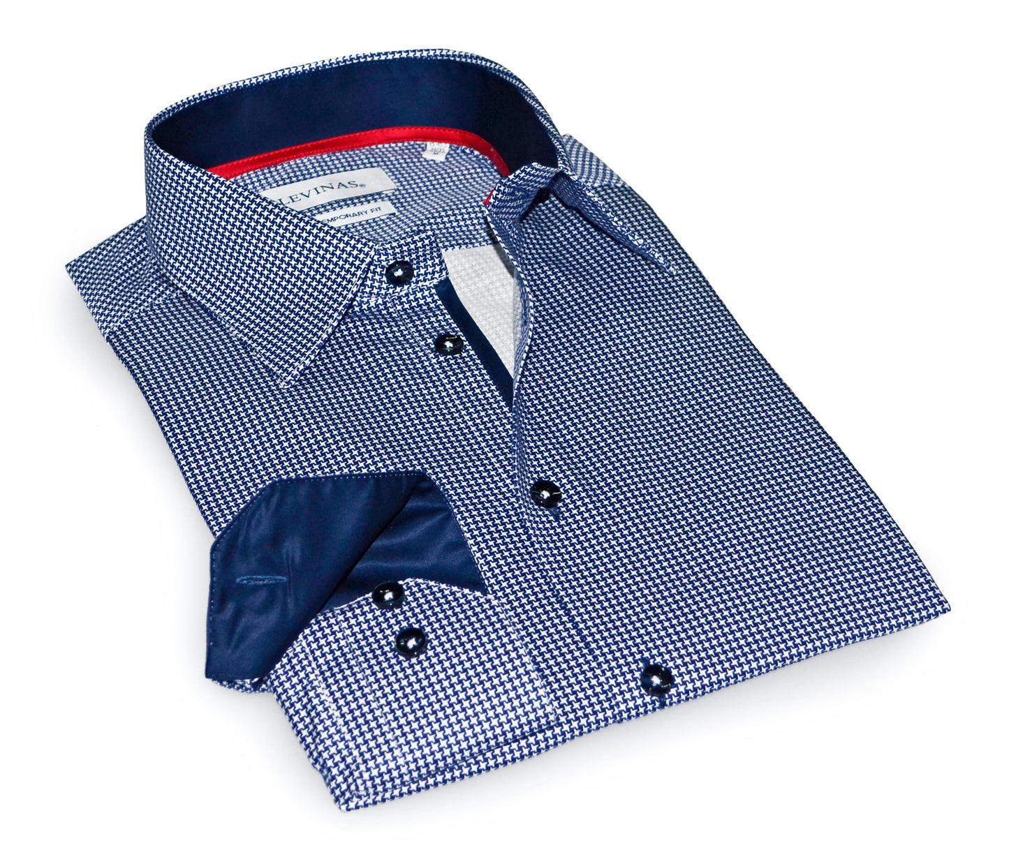 Mitch Button-Up Shirt With Contrast Details // Houndstooth // Contemporary Fit (Regular)- final sale