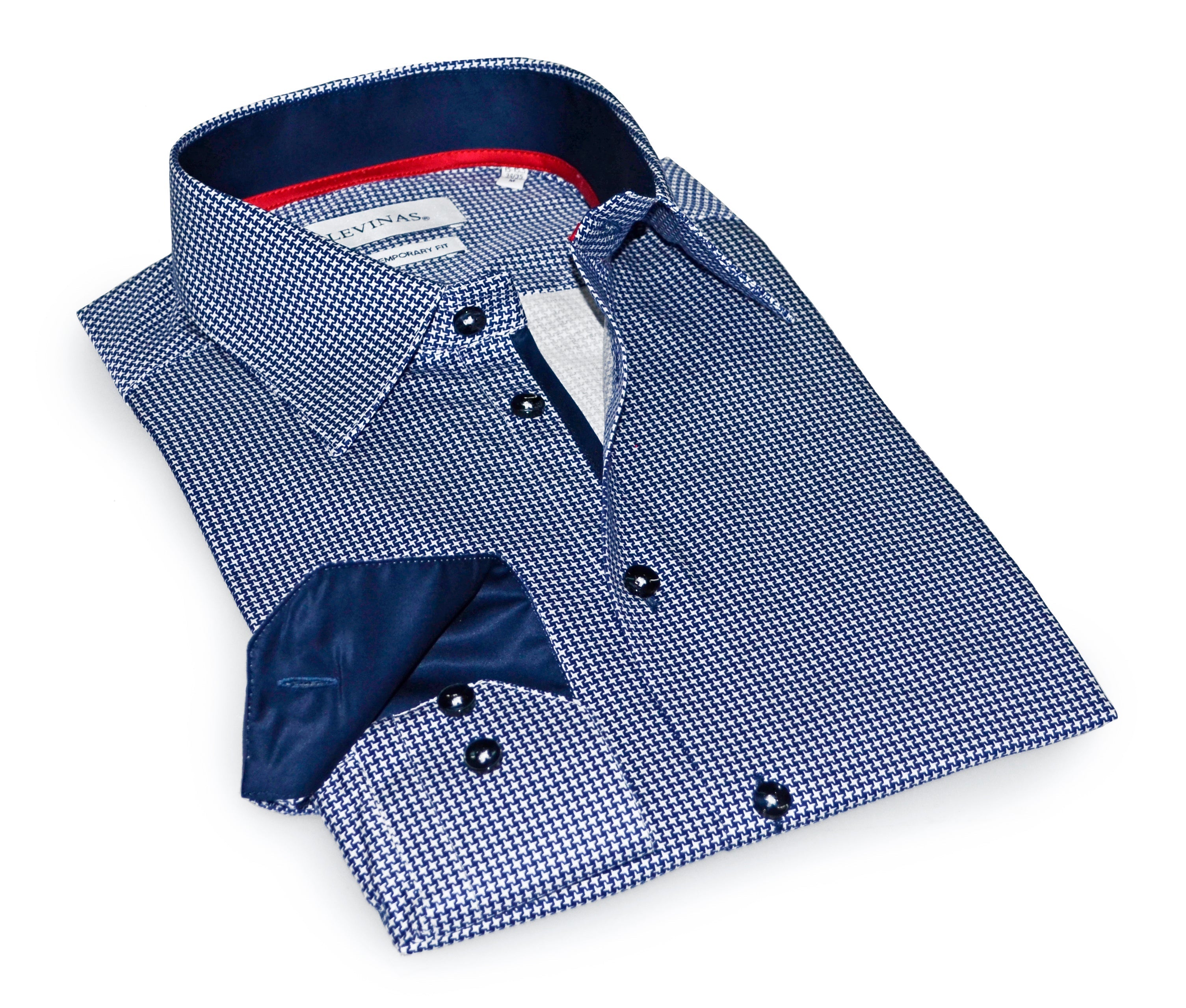 Mitch Button-Up Shirt With Contrast Details // Houndstooth // Contemporary Fit (Regular)- final sale
