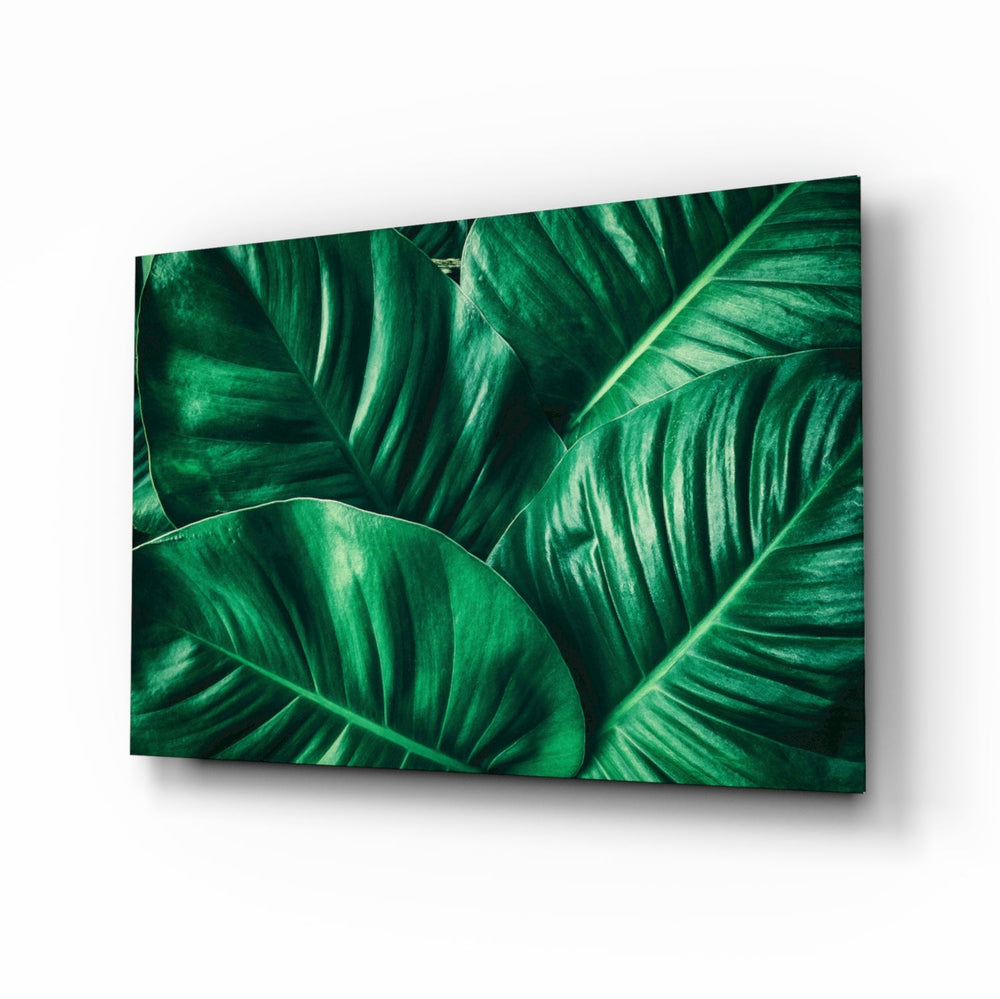 Green Tropical Leaf Glass Wall Art