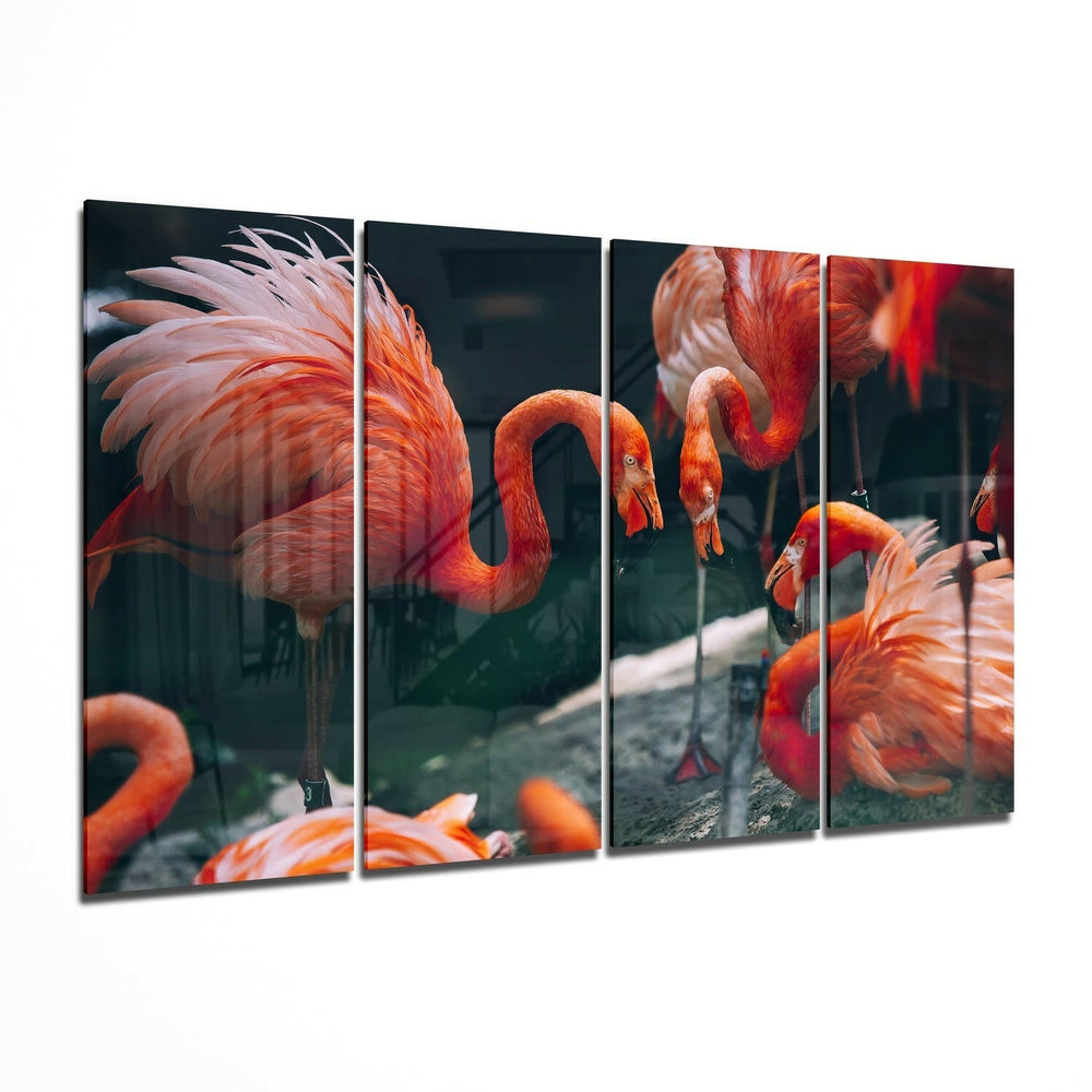 Flamingos 4 Pieces Mega Glass Wall Art (59"x36")