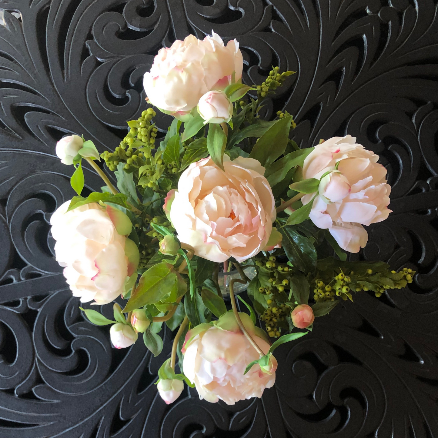 Faux Peony Centerpiece Arrangement in Vase - 13"