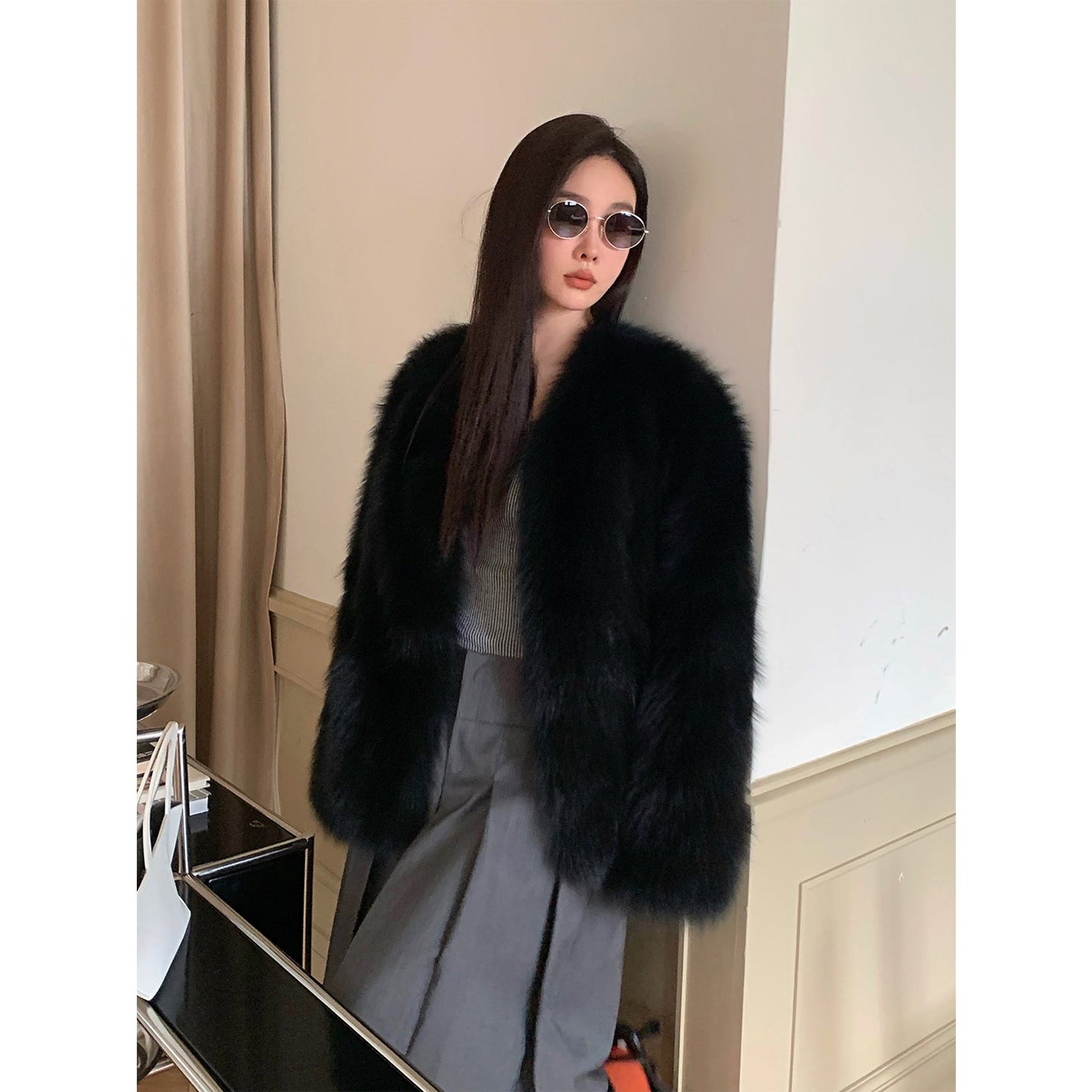 Black Sugar Champagne Fox Fur Coat