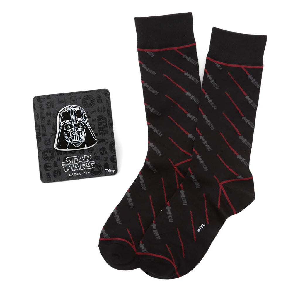 Star Wars Darth Vader LIGHTSABER Black Socks and Lapel Pin Gift Set