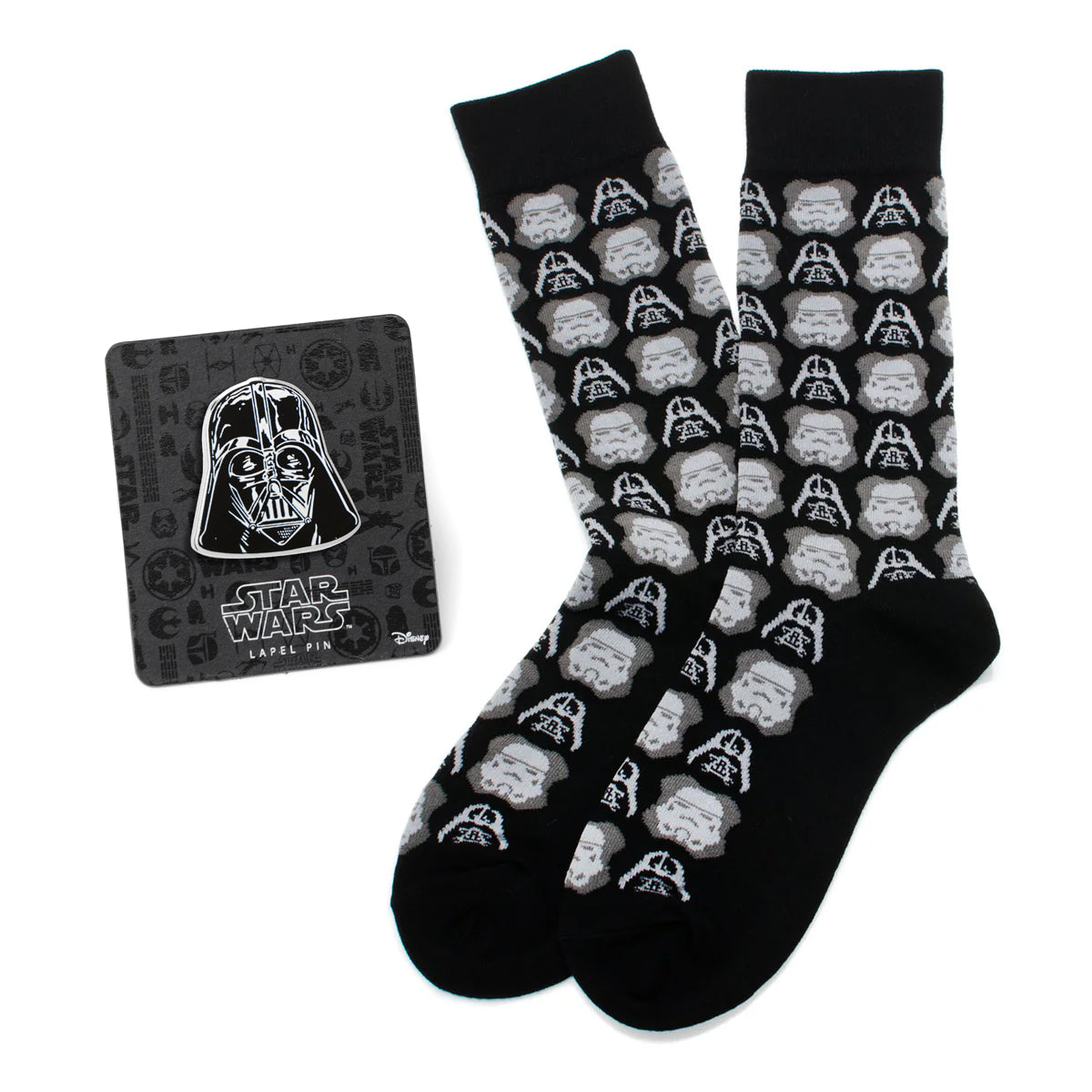Star Wars Darth Vader and Stormtrooper Black Dress Socks and Darth Vader Lapel Pin Gift Set