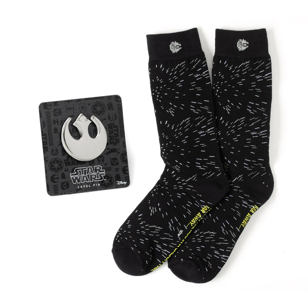 Star Wars Hyperspace Black Dress Socks and Rebel Crest Lapel Pin Gift Set