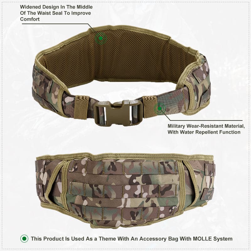 Military Padded Belt 1000D Nylon Molle Waist Combat Bag