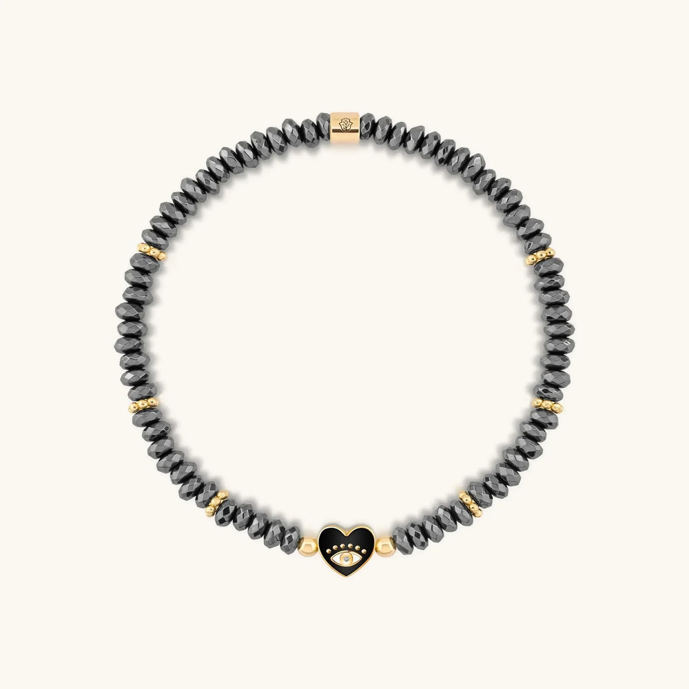 Heartfelt Gaze - Evil Eye Heart Hematite Bracelet