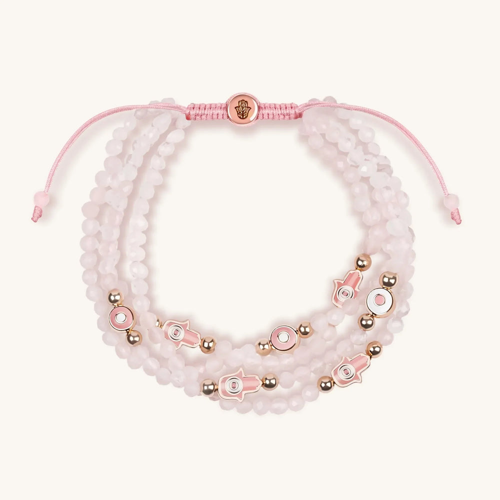 Gentle Soul - Rose Quartz Hamsa Evil Eye Charm Bracelet