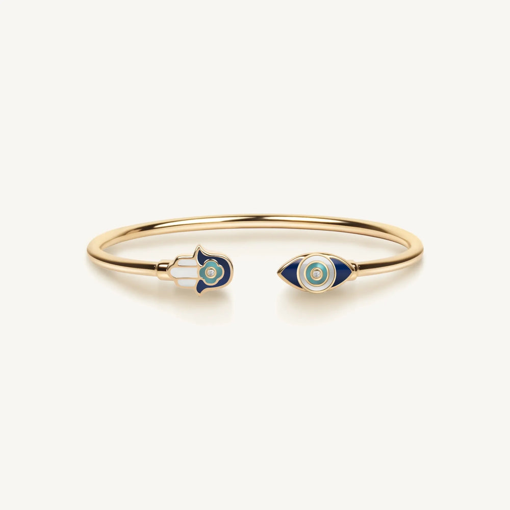 Positive Light - Enamel Hamsa Evil Eye Cuff