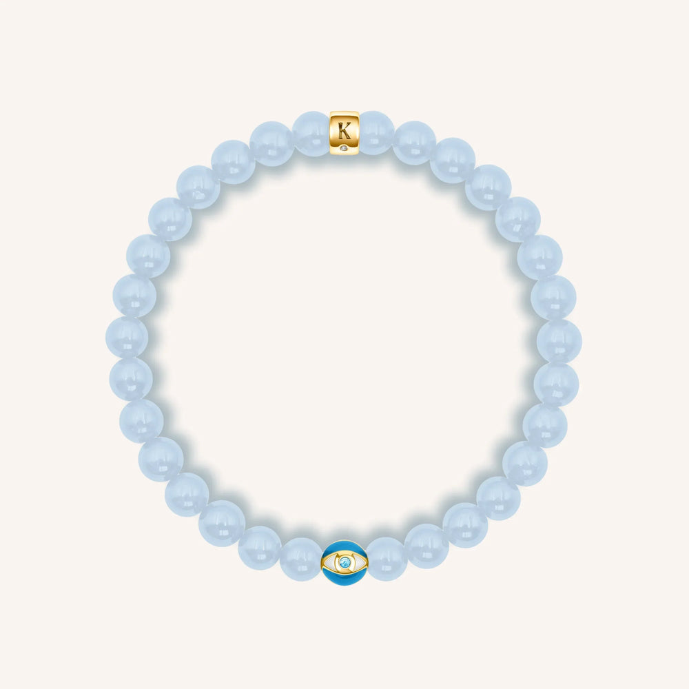 Soothing Rhythm - Aquamarine March Birthstone Evil Eye Bracelet